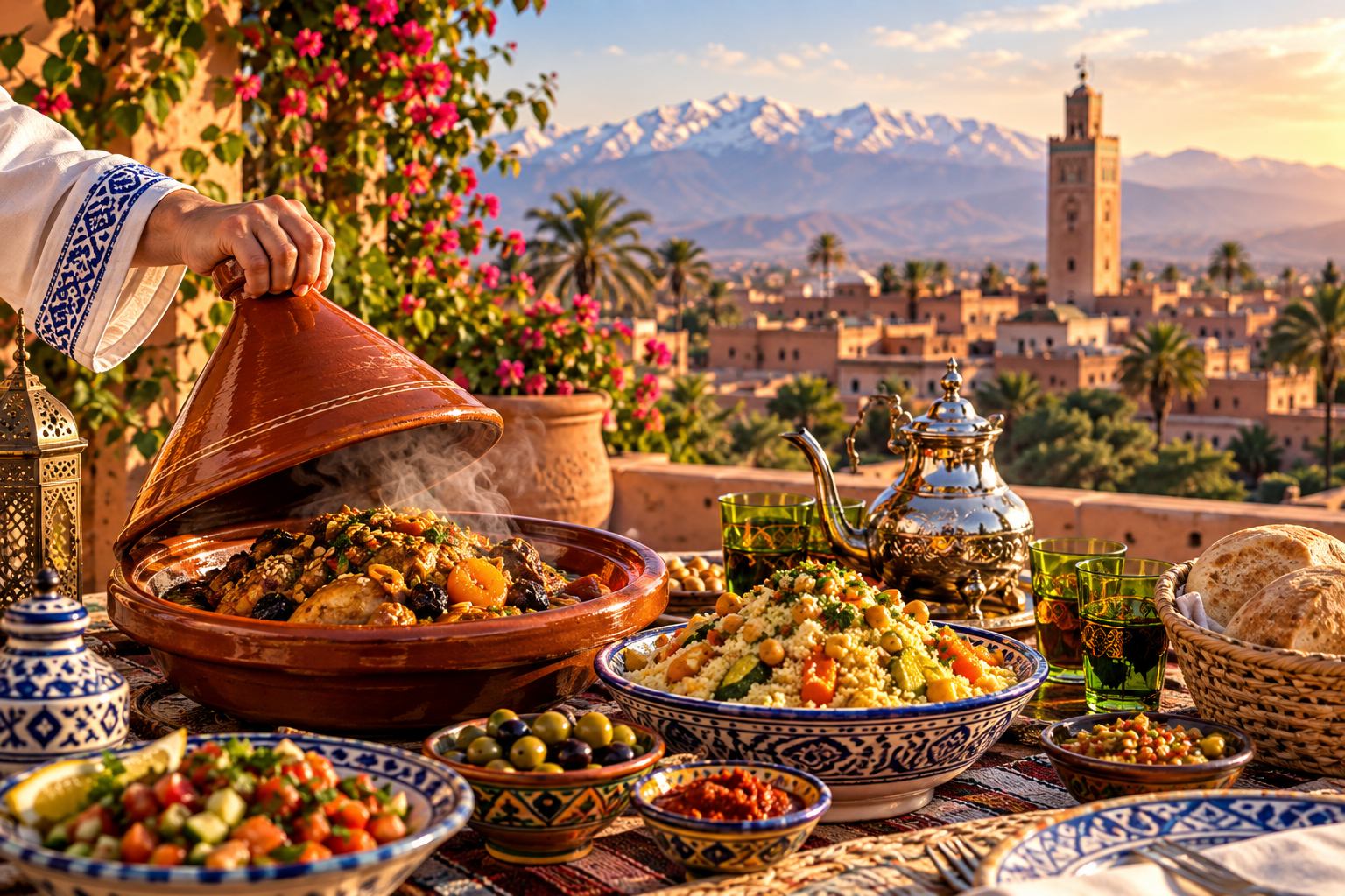 Traditional Moroccan food experience with tagine, couscous and local cuisine